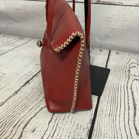 Ellington Red Leather Shoulder Bag Whipstitch Trim Button Closure‎ - Picture 3 of 15